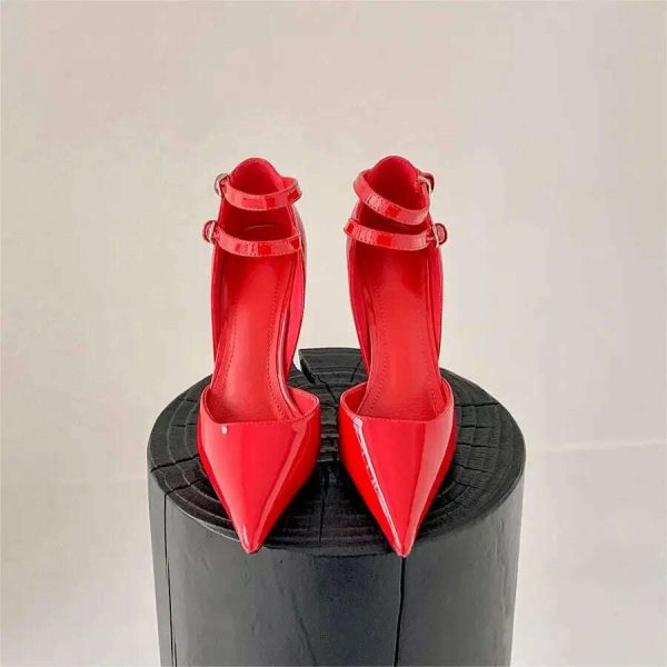 Red Cherry Wedge High Heels 2024 Pointed Toe Sexy Fashion Mary Jane Pumps Old Money Shoes For Women Ladies Online now - Image 5